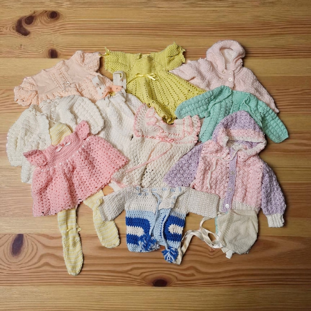 Vintage Handmade Crochet Baby Clothes 12 PC Bundle